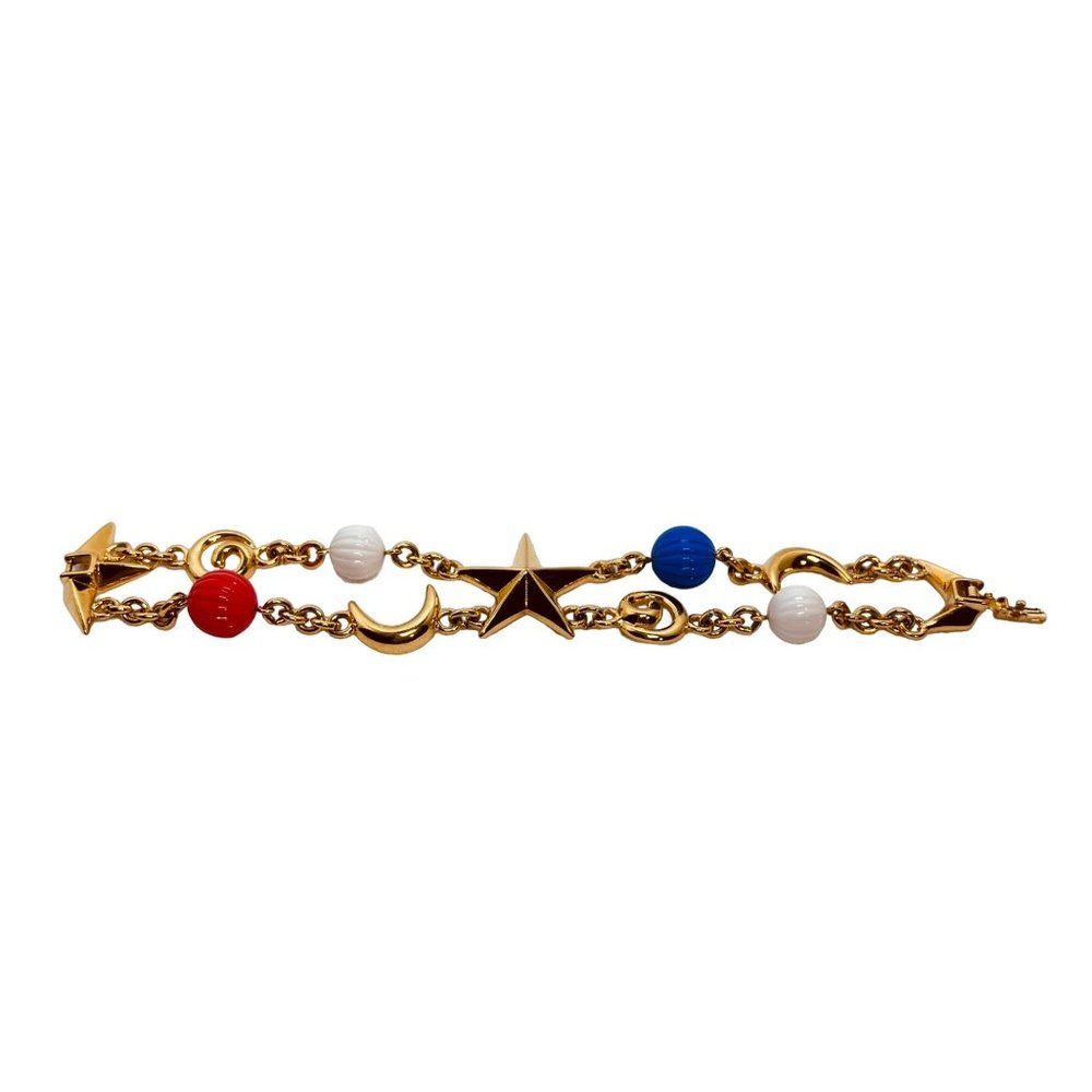 Monet Double Strand Gold Tone Stars & Moon W/Red, White And Blue Beads Bracelet